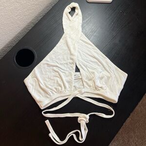 Garage White Ribbed Halter Wrap Bralette